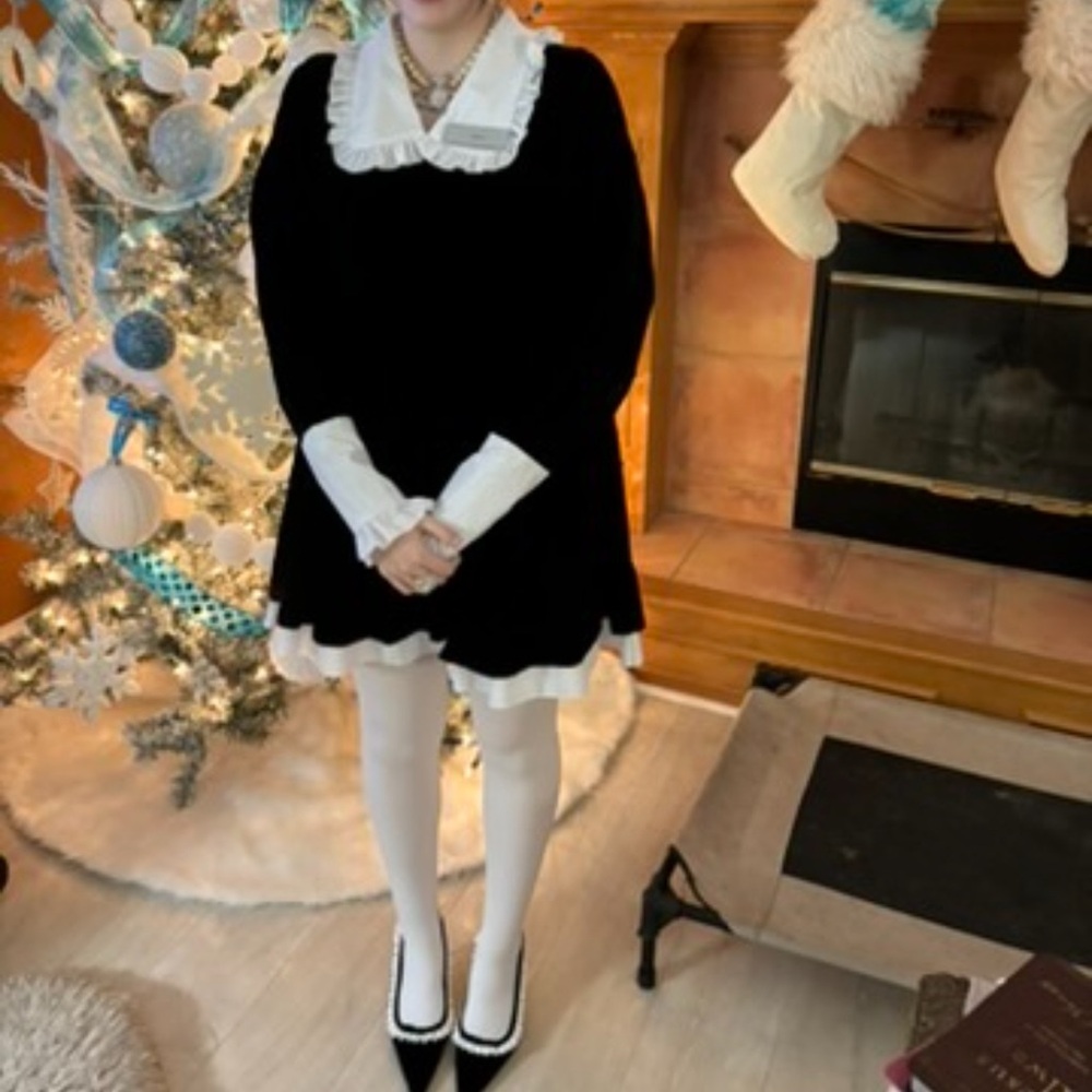 Black and White Dress with Ruffled Collar